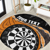 Personalised New Zealand Darts Round Carpet Koru Tribal Tattoo and Silver Fern Maori Pattern Orange Color LT03 Orange - Polynesian Pride