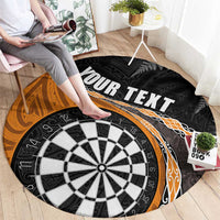 Personalised New Zealand Darts Round Carpet Koru Tribal Tattoo and Silver Fern Maori Pattern Orange Color LT03 - Polynesian Pride
