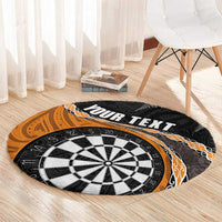 Personalised New Zealand Darts Round Carpet Koru Tribal Tattoo and Silver Fern Maori Pattern Orange Color LT03 - Polynesian Pride