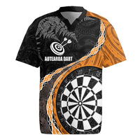 Personalised New Zealand Darts Rugby Jersey Koru Tribal Tattoo and Silver Fern Maori Pattern Orange Color LT03 Orange - Polynesian Pride