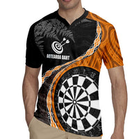 Personalised New Zealand Darts Rugby Jersey Koru Tribal Tattoo and Silver Fern Maori Pattern Orange Color LT03 - Polynesian Pride
