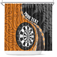 Personalised New Zealand Darts Shower Curtain Koru Tribal Tattoo and Silver Fern Maori Pattern Orange Color LT03 Orange - Polynesian Pride