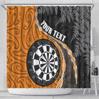 Personalised New Zealand Darts Shower Curtain Koru Tribal Tattoo and Silver Fern Maori Pattern Orange Color LT03 - Polynesian Pride