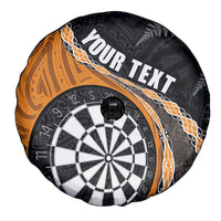 Personalised New Zealand Darts Spare Tire Cover Koru Tribal Tattoo and Silver Fern Maori Pattern Orange Color LT03 - Polynesian Pride