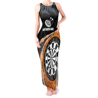 Personalised New Zealand Darts Tank Maxi Dress Koru Tribal Tattoo and Silver Fern Maori Pattern Orange Color LT03 Women Orange - Polynesian Pride