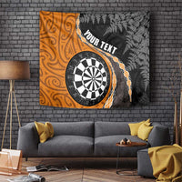 Personalised New Zealand Darts Tapestry Koru Tribal Tattoo and Silver Fern Maori Pattern Orange Color LT03 - Polynesian Pride