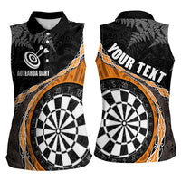 Personalised New Zealand Darts Women Sleeveless Polo Shirt Koru Tribal Tattoo and Silver Fern Maori Pattern Orange Color LT03 - Polynesian Pride