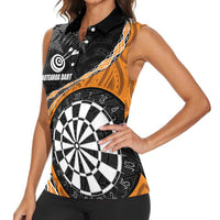 Personalised New Zealand Darts Women Sleeveless Polo Shirt Koru Tribal Tattoo and Silver Fern Maori Pattern Orange Color LT03 - Polynesian Pride
