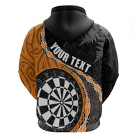 Personalised New Zealand Darts Zip Hoodie Koru Tribal Tattoo and Silver Fern Maori Pattern Orange Color LT03 - Polynesian Pride