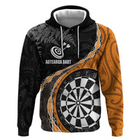 Personalised New Zealand Darts Zip Hoodie Koru Tribal Tattoo and Silver Fern Maori Pattern Orange Color LT03 Pullover Hoodie Orange - Polynesian Pride