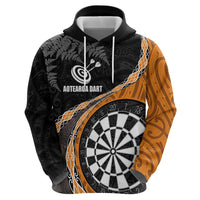 Personalised New Zealand Darts Zip Hoodie Koru Tribal Tattoo and Silver Fern Maori Pattern Orange Color LT03 - Polynesian Pride