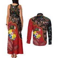 Tonga Ngatu and Australia Together Couples Matching Tank Maxi Dress and Long Sleeve Button Shirt Polynesian Humpback Whale and Aboriginal Kangaroo LT03 - Polynesian Pride