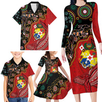 Tonga Ngatu and Australia Together Family Matching Long Sleeve Bodycon Dress and Hawaiian Shirt Polynesian Humpback Whale and Aboriginal Kangaroo LT03 - Polynesian Pride