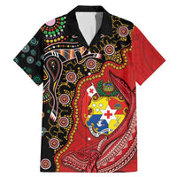 Tonga Ngatu and Australia Together Family Matching Mermaid Dress and Hawaiian Shirt Polynesian Humpback Whale and Aboriginal Kangaroo LT03 Dad's Shirt - Short Sleeve Red - Polynesian Pride