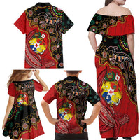 Tonga Ngatu and Australia Together Family Matching Off Shoulder Maxi Dress and Hawaiian Shirt Polynesian Humpback Whale and Aboriginal Kangaroo LT03 - Polynesian Pride