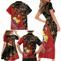 Tonga Ngatu and Australia Together Family Matching Short Sleeve Bodycon Dress and Hawaiian Shirt Polynesian Humpback Whale and Aboriginal Kangaroo LT03 - Polynesian Pride