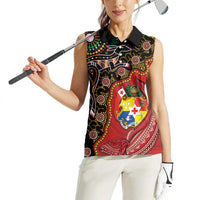 Tonga Ngatu and Australia Together Women Sleeveless Polo Shirt Polynesian Humpback Whale and Aboriginal Kangaroo LT03 - Polynesian Pride