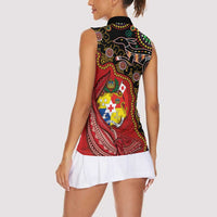 Tonga Ngatu and Australia Together Women Sleeveless Polo Shirt Polynesian Humpback Whale and Aboriginal Kangaroo LT03 - Polynesian Pride