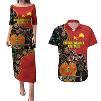 Personalised Papua New Guinea and Australia Together Couples Matching Puletasi and Hawaiian Shirt Bird-of-paradise and Kangaroo with Aboriginal Pattern LT03 Red - Polynesian Pride