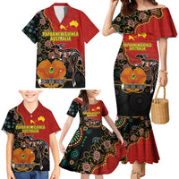 Personalised Papua New Guinea and Australia Together Family Matching Mermaid Dress and Hawaiian Shirt Bird-of-paradise and Kangaroo with Aboriginal Pattern LT03 - Polynesian Pride