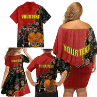 Personalised Papua New Guinea and Australia Together Family Matching Off Shoulder Short Dress and Hawaiian Shirt Bird-of-paradise and Kangaroo with Aboriginal Pattern LT03 - Polynesian Pride