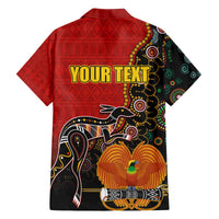 Personalised Papua New Guinea and Australia Together Family Matching Off Shoulder Short Dress and Hawaiian Shirt Bird-of-paradise and Kangaroo with Aboriginal Pattern LT03 - Polynesian Pride