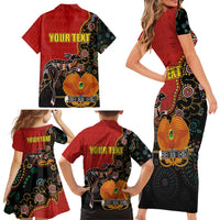 Personalised Papua New Guinea and Australia Together Family Matching Short Sleeve Bodycon Dress and Hawaiian Shirt Bird-of-paradise and Kangaroo with Aboriginal Pattern LT03 - Polynesian Pride