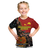 Personalised Papua New Guinea and Australia Together Kid T Shirt Bird-of-paradise and Kangaroo with Aboriginal Pattern LT03 Red - Polynesian Pride