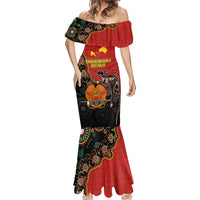 Personalised Papua New Guinea and Australia Together Mermaid Dress Bird-of-paradise and Kangaroo with Aboriginal Pattern LT03 - Polynesian Pride