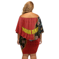 Personalised Papua New Guinea and Australia Together Off Shoulder Short Dress Bird-of-paradise and Kangaroo with Aboriginal Pattern LT03 - Polynesian Pride
