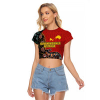Personalised Papua New Guinea and Australia Together Raglan Cropped T Shirt Bird-of-paradise and Kangaroo with Aboriginal Pattern LT03 Female Red - Polynesian Pride