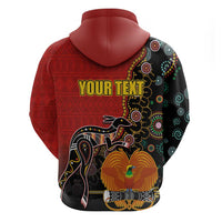 Personalised Papua New Guinea and Australia Together Zip Hoodie Bird-of-paradise and Kangaroo with Aboriginal Pattern LT03 - Polynesian Pride