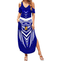Kimbe Cutters Rugby Family Matching Summer Maxi Dress and Hawaiian Shirt Papua New Guinea Polynesian Tattoo Blue Version LT03 Mom's Dress Blue - Polynesian Pride
