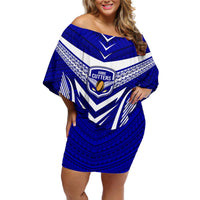 Custom Kimbe Cutters Rugby Off Shoulder Short Dress Papua New Guinea Polynesian Tattoo Blue Version LT03 Women Blue - Polynesian Pride