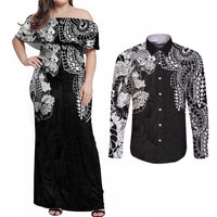 Japanese Irezumi and Hawaiian Polynesian Art Tattoo Couples Matching Off Shoulder Maxi Dress and Long Sleeve Button Shirt Black Color LT03 Black - Polynesian Pride