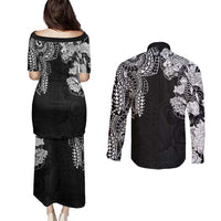 Japanese Irezumi and Hawaiian Polynesian Art Tattoo Couples Matching Puletasi and Long Sleeve Button Shirt Black Color LT03 - Polynesian Pride