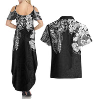 Japanese Irezumi and Hawaiian Polynesian Art Tattoo Couples Matching Summer Maxi Dress and Hawaiian Shirt Black Color LT03 - Polynesian Pride