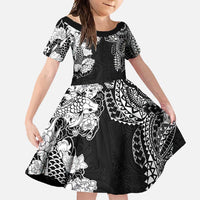 Japanese Irezumi and Hawaiian Polynesian Art Tattoo Family Matching Mermaid Dress and Hawaiian Shirt Black Color LT03 Daughter's Dress Black - Polynesian Pride
