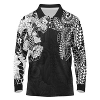 Japanese Irezumi and Hawaiian Polynesian Art Tattoo Long Sleeve Polo Shirt Black Color LT03 Black - Polynesian Pride