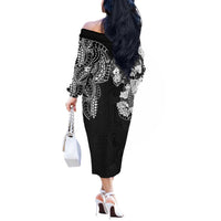 Japanese Irezumi and Hawaiian Polynesian Art Tattoo Off The Shoulder Long Sleeve Dress Black Color LT03 - Polynesian Pride