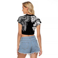 Japanese Irezumi and Hawaiian Polynesian Art Tattoo Raglan Cropped T Shirt Black Color LT03 - Polynesian Pride