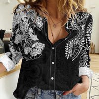 Japanese Irezumi and Hawaiian Polynesian Art Tattoo Women Casual Shirt Black Color - Polynesian Pride