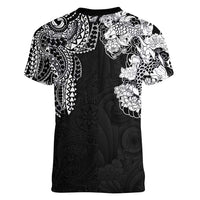 Japanese Irezumi and Hawaiian Polynesian Art Tattoo Women V-Neck T-Shirt Black Color LT03 - Polynesian Pride