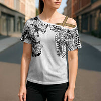Japanese Irezumi and Hawaiian Polynesian Art Tattoo Cross Shoulder Shirt White Color - Polynesian Pride