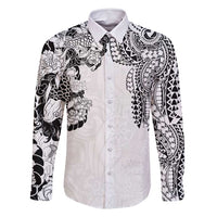 Japanese Irezumi and Hawaiian Polynesian Art Tattoo Family Matching Mermaid Dress and Hawaiian Shirt White Color LT03 Dad's Shirt - Long Sleeve White - Polynesian Pride