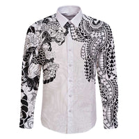 Japanese Irezumi and Hawaiian Polynesian Art Tattoo Family Matching Off The Shoulder Long Sleeve Dress and Hawaiian Shirt White Color LT03 Dad's Shirt - Long Sleeve White - Polynesian Pride