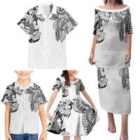 Japanese Irezumi and Hawaiian Polynesian Art Tattoo Family Matching Puletasi and Hawaiian Shirt White Color LT03 - Polynesian Pride