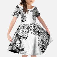 Japanese Irezumi and Hawaiian Polynesian Art Tattoo Kid Short Sleeve Dress White Color LT03 KID White - Polynesian Pride