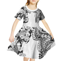 Japanese Irezumi and Hawaiian Polynesian Art Tattoo Kid Short Sleeve Dress White Color LT03 - Polynesian Pride
