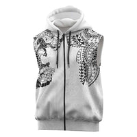 Japanese Irezumi and Hawaiian Polynesian Art Tattoo Sleeveless Zip Hoodie White Color LT03 White - Polynesian Pride